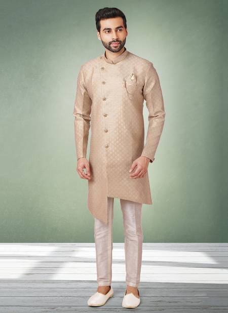 Gray Colour Heavy Wedding Wear Jacquard Banarasi Brocade Indo Western Mens Collection 1080